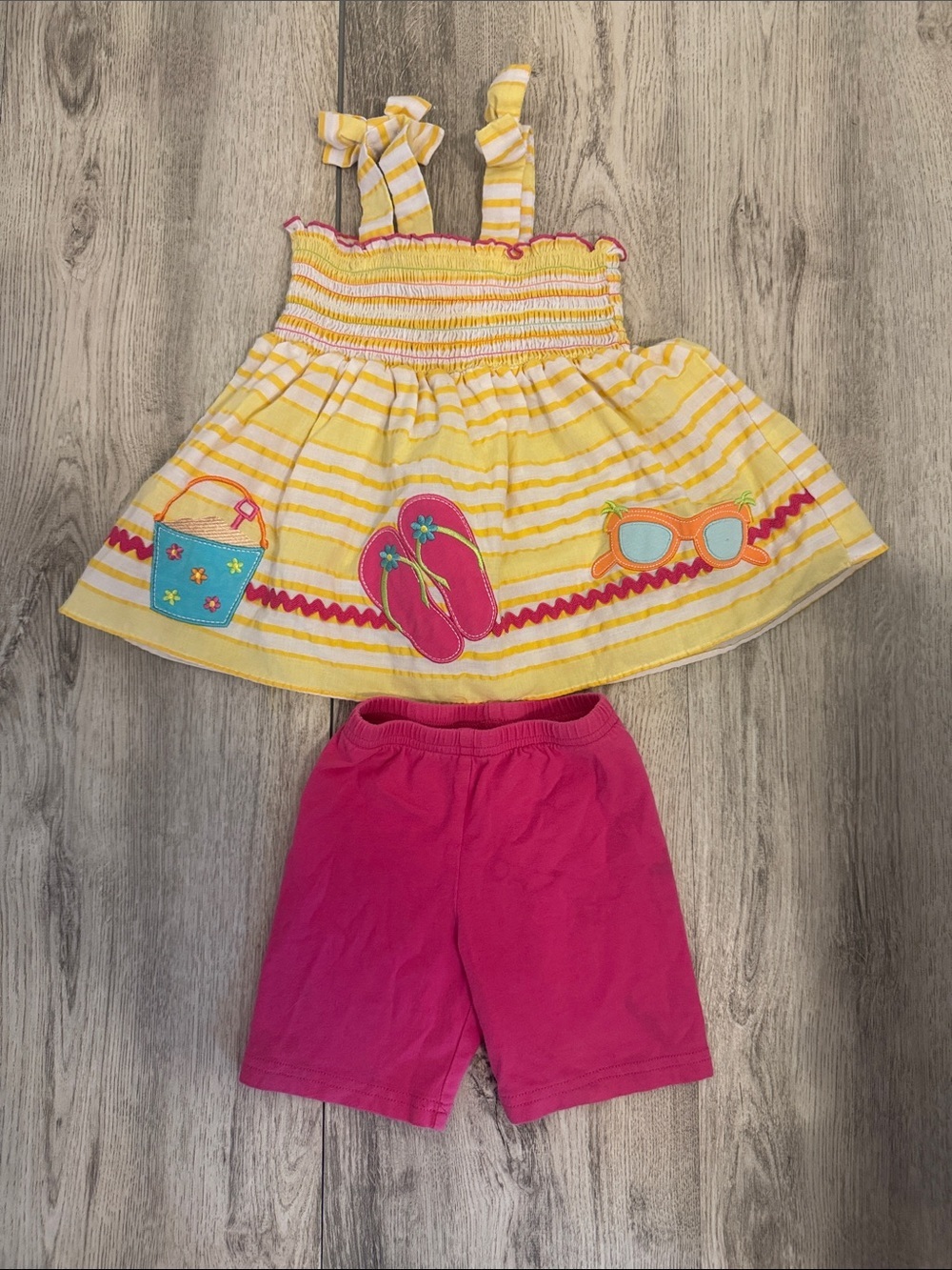 Good Lad Yellow & Pink Striped Beach Themed Tank Top and Hot Pink Shorts Set